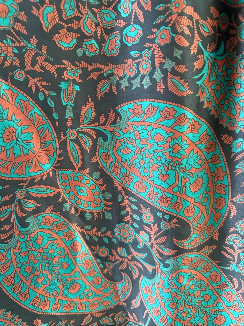 Paisley Silk-Feel Wrap Scarf in Teal & Rust